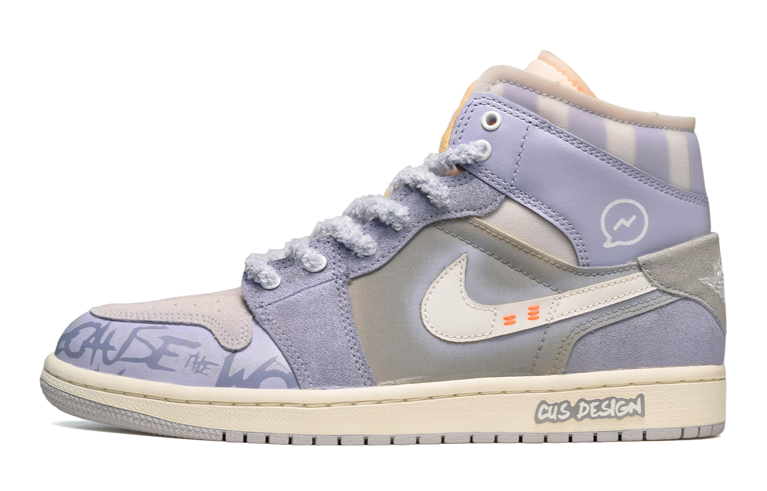 Buy [定制鞋] Air Jordan 1 Mid SE '定制涂鸦灰白紫' DQ3726-100(TeamE-女款涂鸦字母灰白紫)