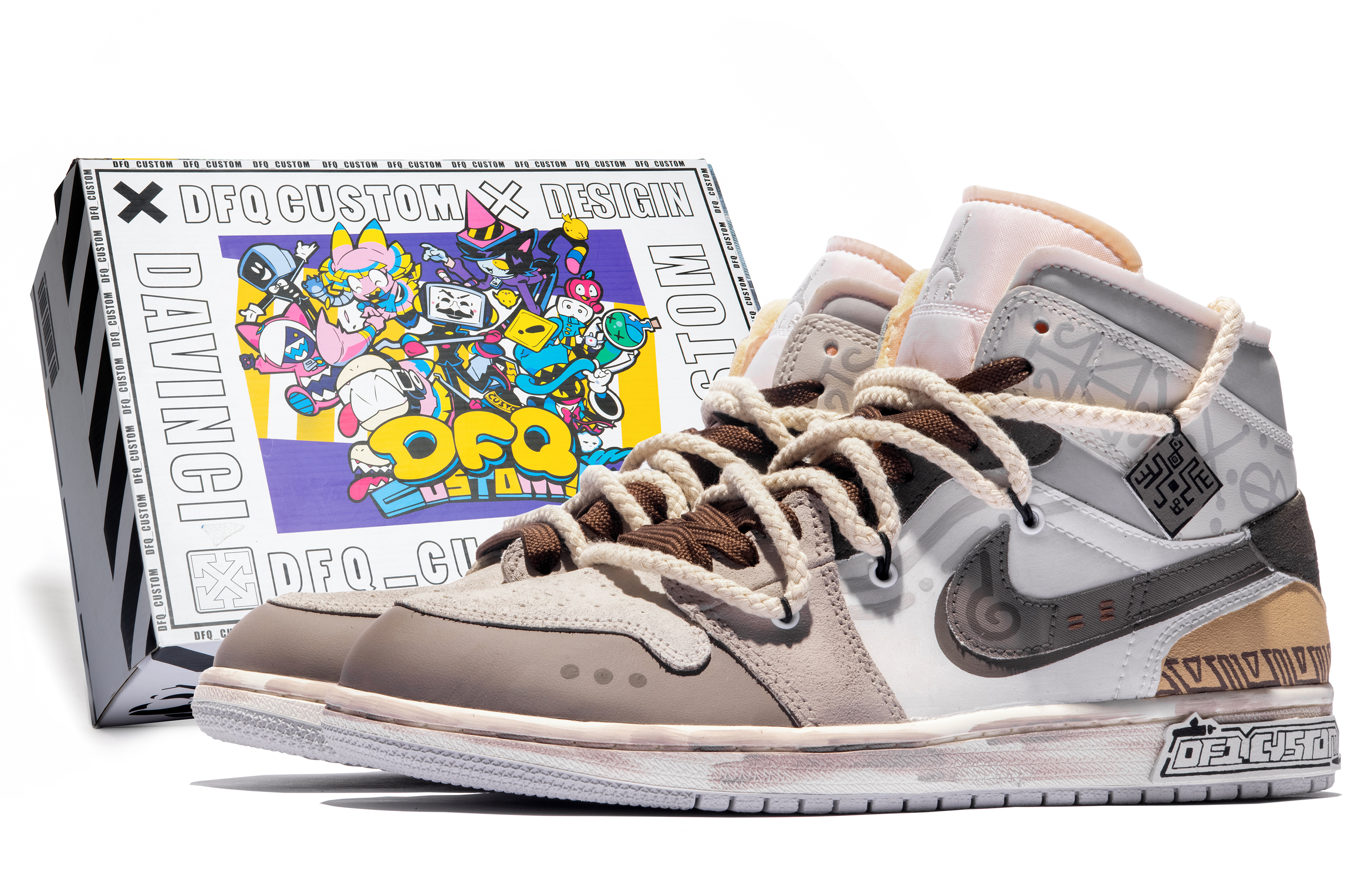 Buy [Kasut Custom] Air Jordan 1 Mid SE 'Da Vinci' DQ3726-100(TeamM-女款图腾印记S-BOX)