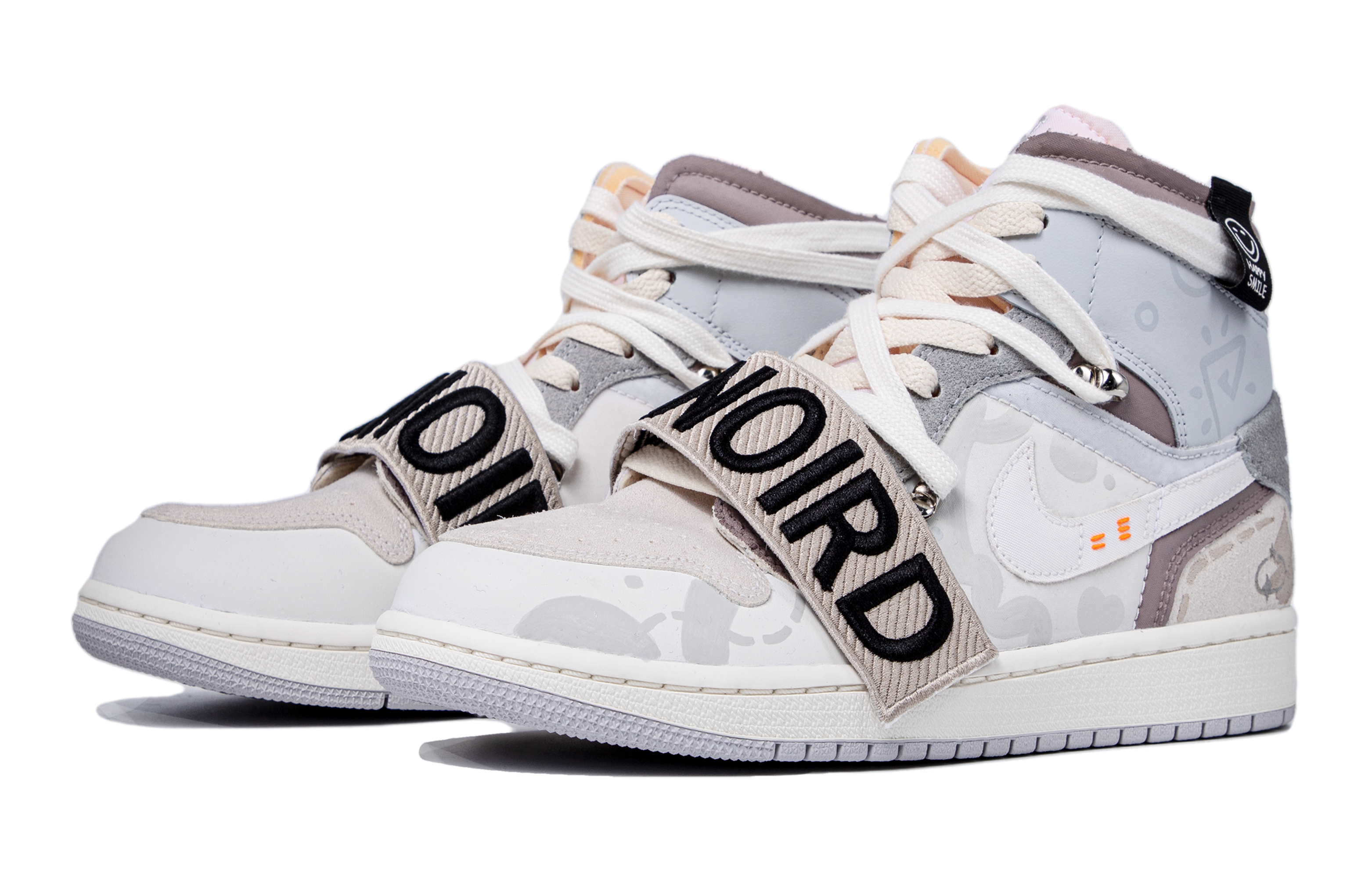 Shop [定制运动鞋] Air Jordan 1 中帮 SE '达芬奇笑脸涂鸦' DQ3726-100(TeamM-女款笑脸涂鸦S-BOX)