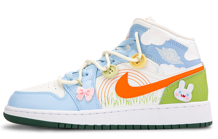 Buy [Kasut Custom] Air Jordan 1 Mid SE 'Deconstructed Putih Biru Jingga' DX2462-100(TeamF-花花游园会)