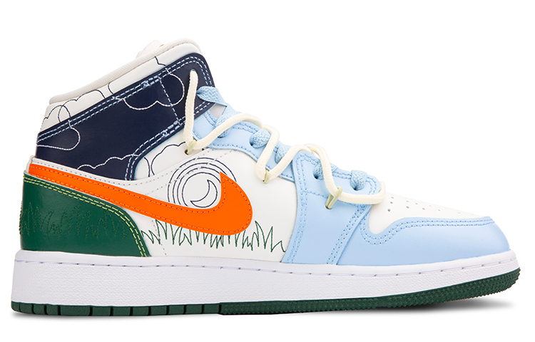 Order [Kasut Custom] Air Jordan 1 Mid SE 'Deconstructed Putih Biru Jingga' DX2462-100(TeamF-花花游园会)