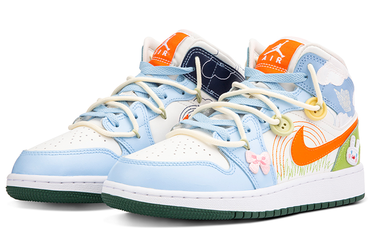 Lookbook [Kasut Custom] Air Jordan 1 Mid SE 'Deconstructed Putih Biru Jingga' DX2462-100(TeamF-花花游园会)