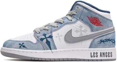 【定制球鞋】Jordan Air Jordan 1 Mid SE 歌德風十字架 中幫 復古籃球鞋 GS 灰白藍 Buy 【定制球鞋】Jordan Air Jordan 1 Mid SE 歌德風十字架 中幫 復古籃球鞋 GS 灰白藍