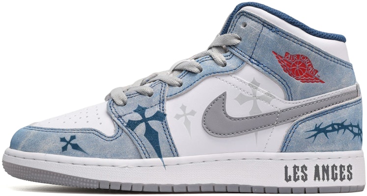 【定制球鞋】Jordan Air Jordan 1 Mid SE 歌德風十字架 中幫 復古籃球鞋 GS 灰白藍 Buy 【定制球鞋】Jordan Air Jordan 1 Mid SE 歌德風十字架 中幫 復古籃球鞋 GS 灰白藍