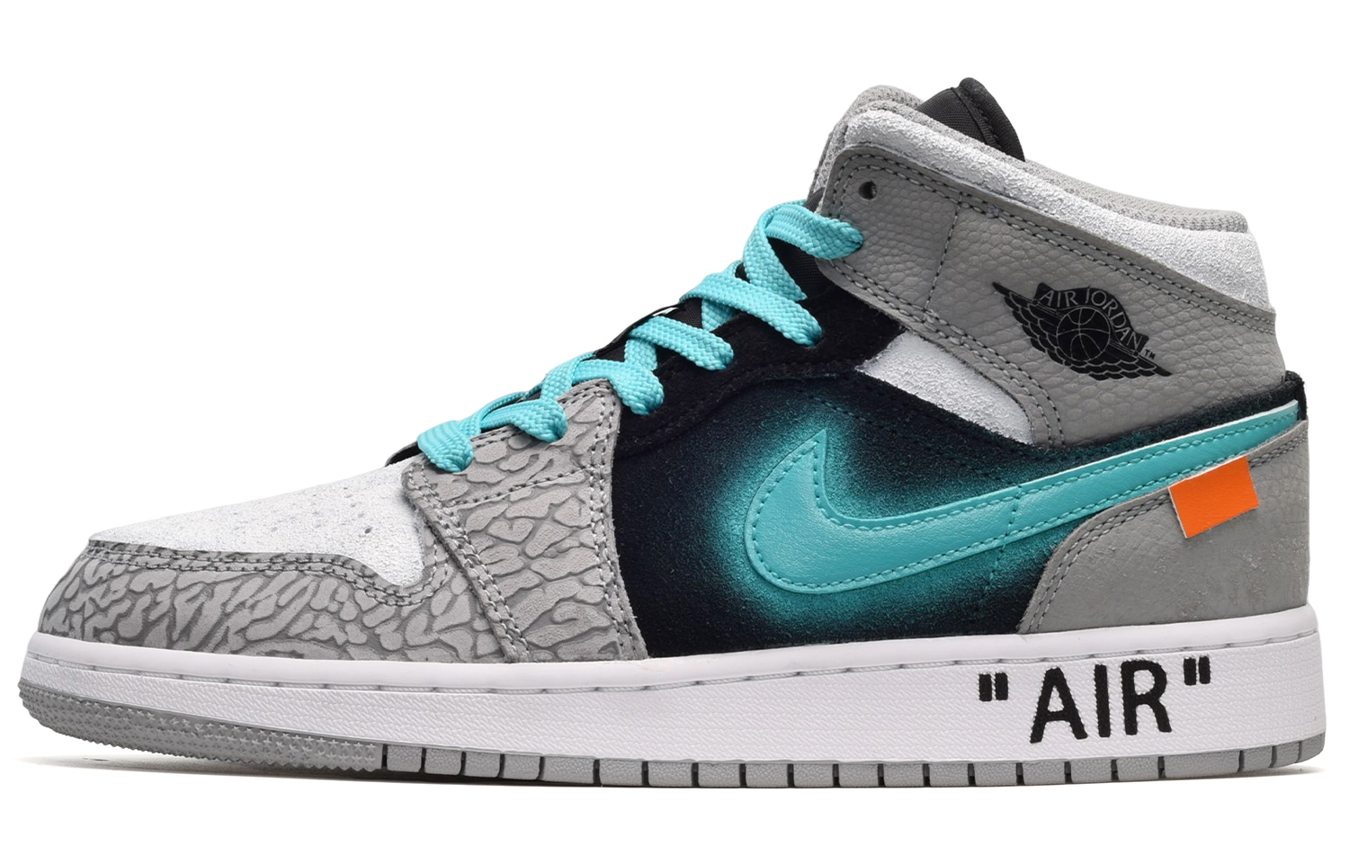 Buy [Kasut Custom] Air Jordan 1 Mid SE 'Kelabu Hitam Biru Oren Kecerunan' DM1200-016(TeamE-男款橘色皮贴黑蓝灰)