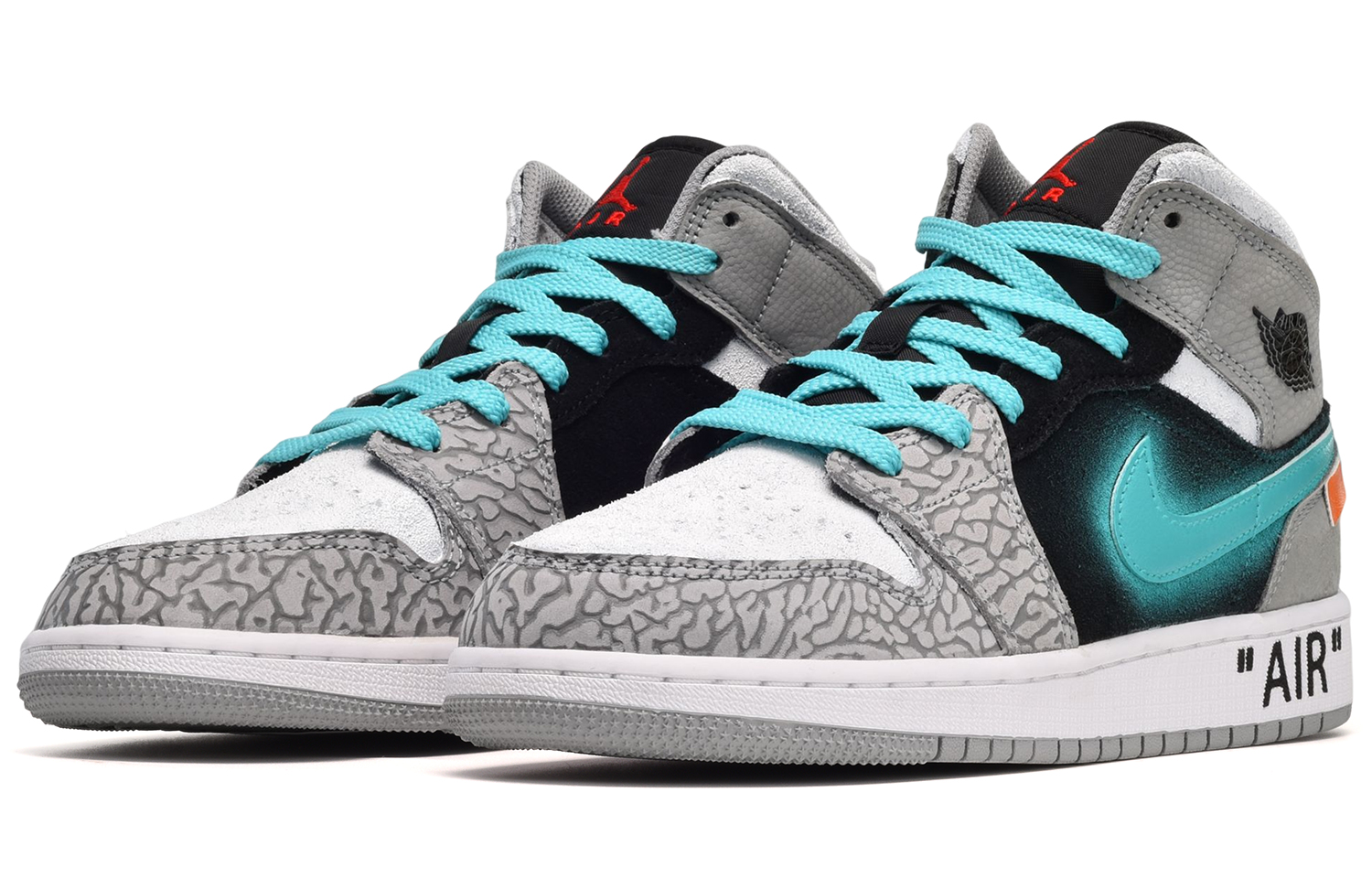 Lookbook [Kasut Custom] Air Jordan 1 Mid SE 'Kelabu Hitam Biru Oren Kecerunan' DM1200-016(TeamE-男款橘色皮贴黑蓝灰)