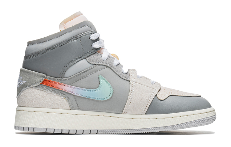 Lookbook [Kasut Tersuai] Air Jordan 1 Mid SE 'Kelabu Biru Terbuka' DQ3726-100(TeamB-女款ow炫彩F-BOX)