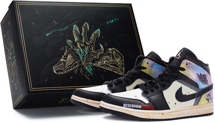 【定制球鞋】Jordan Air Jordan 1 Mid SE 落水狗 特殊鞋盒 手繪紮染 中幫 復古籃球鞋 GS 黑白 Buy 【定制球鞋】Jordan Air Jordan 1 Mid SE 落水狗 特殊鞋盒 手繪紮染 中幫 復古籃球鞋 GS 黑白