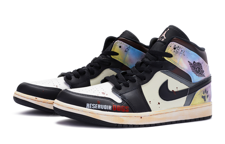 Shop 【定制球鞋】Jordan Air Jordan 1 Mid SE 落水狗 特殊鞋盒 手繪紮染 中幫 復古籃球鞋 GS 黑白