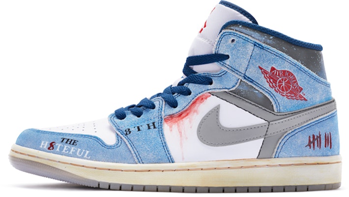 【定制球鞋】 Jordan Air Jordan 1 Mid SE 八惡人 手繪噴繪 中幫 復古籃球鞋 GS 白藍 Buy 【定制球鞋】 Jordan Air Jordan 1 Mid SE 八惡人 手繪噴繪 中幫 復古籃球鞋 GS 白藍