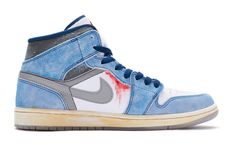 Order [Sepatu Custom] Air Jordan 1 Mid SE 'Hateful Eight Dilukis Putih Biru' DR6235-401(TeamR-八恶人女款白蓝）