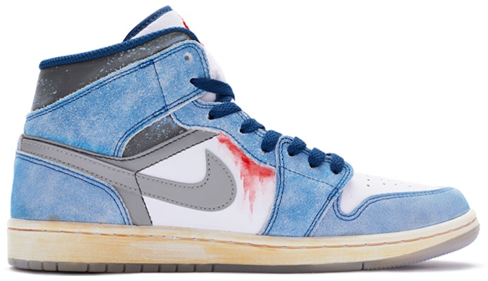 【定制球鞋】 Jordan Air Jordan 1 Mid SE 八惡人 手繪噴繪 中幫 復古籃球鞋 GS 白藍 Order 【定制球鞋】 Jordan Air Jordan 1 Mid SE 八惡人 手繪噴繪 中幫 復古籃球鞋 GS 白藍