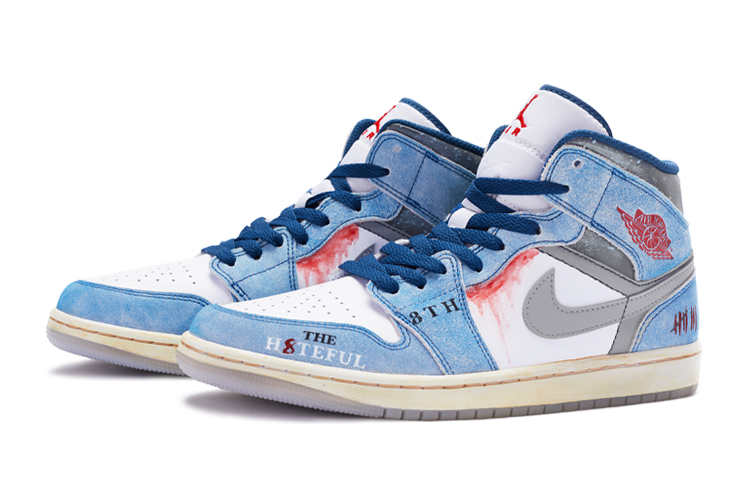 Lookbook [Sepatu Custom] Air Jordan 1 Mid SE 'Hateful Eight Dilukis Putih Biru' DR6235-401(TeamR-八恶人女款白蓝）