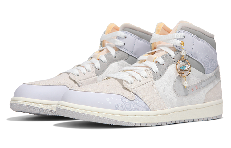 Lookbook [Sepatu Custom] Air Jordan 1 Mid SE 'Hot Wave Putih Sutra Gaya Cina' DM9652-100(Team24-男款国风白丝绸)