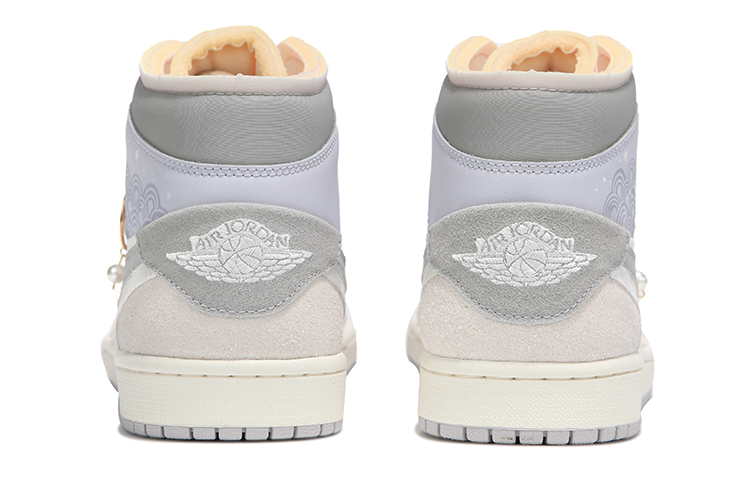 Shop [Sepatu Custom] Air Jordan 1 Mid SE 'Hot Wave Putih Sutra Gaya Cina' DM9652-100(Team24-男款国风白丝绸)