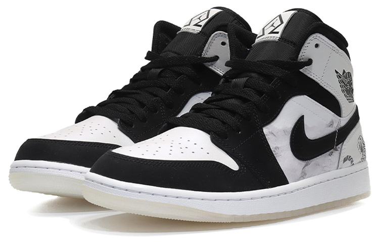 Lookbook 에어 조던 1 미드 SE '잉크 워시' (블랙/화이트) DH6933-100(Team10--AJ虎山行男黑白QD)