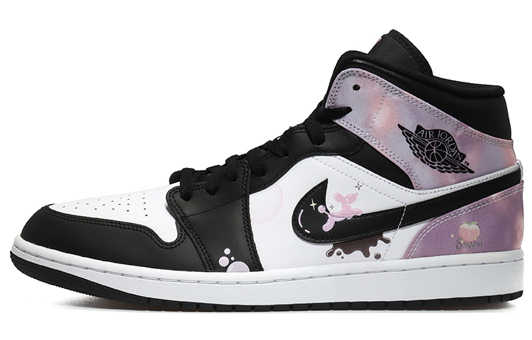 Buy 【定制球鞋】Jordan Air Jordan 1 Mid SE 桃子氣泡 白桃味 潮流青春 扎染 中幫 復古籃球鞋 男款 黑白粉