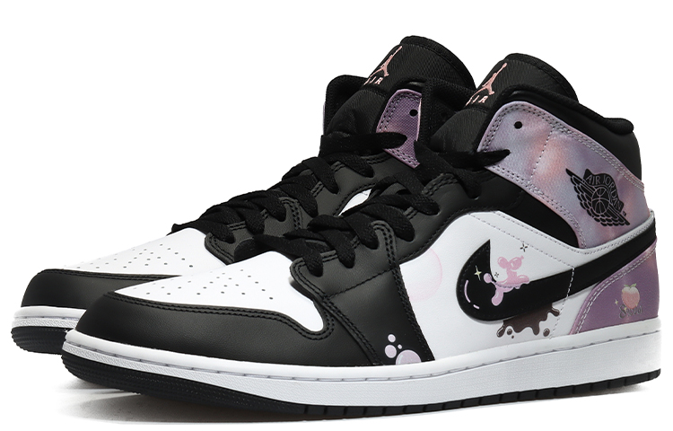 Lookbook 【定制球鞋】Jordan Air Jordan 1 Mid SE 桃子氣泡 白桃味 潮流青春 扎染 中幫 復古籃球鞋 男款 黑白粉