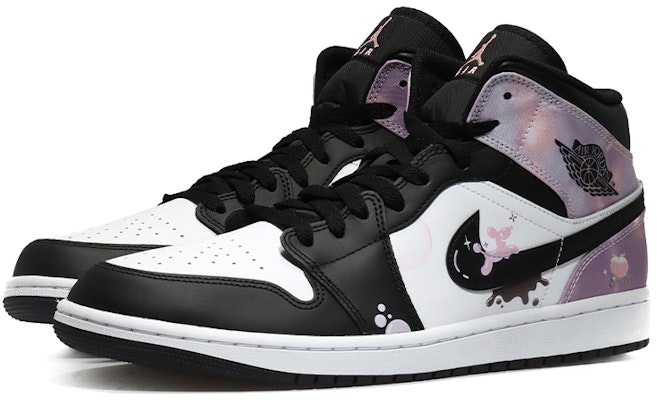【定制球鞋】Jordan Air Jordan 1 Mid SE 桃子氣泡 白桃味 潮流青春 扎染 中幫 復古籃球鞋 男款 黑白粉 Lookbook 【定制球鞋】Jordan Air Jordan 1 Mid SE 桃子氣泡 白桃味 潮流青春 扎染 中幫 復古籃球鞋 男款 黑白粉