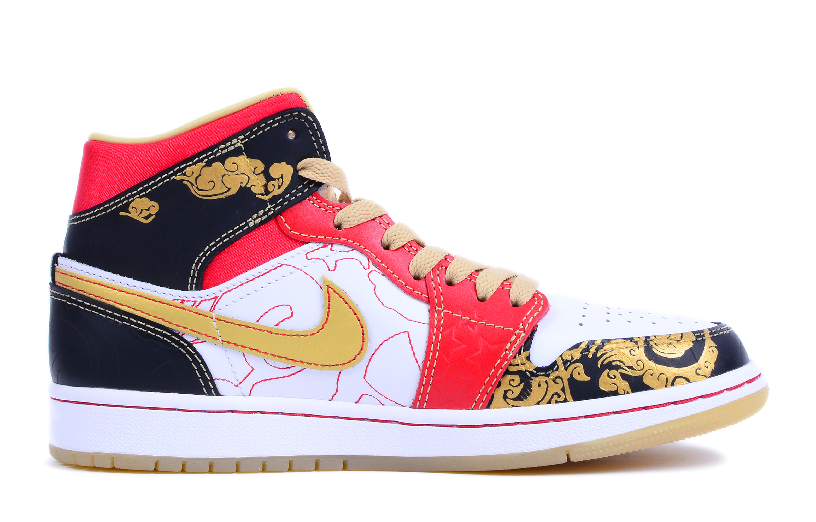 Order 레드 골드 블랙 에어 조던 1 미드 SE 커스텀 (Red Gold Black Air Jordan 1 Mid SE Custom) DV0576-176(Team42-男款良缘婚鞋红金黑)
