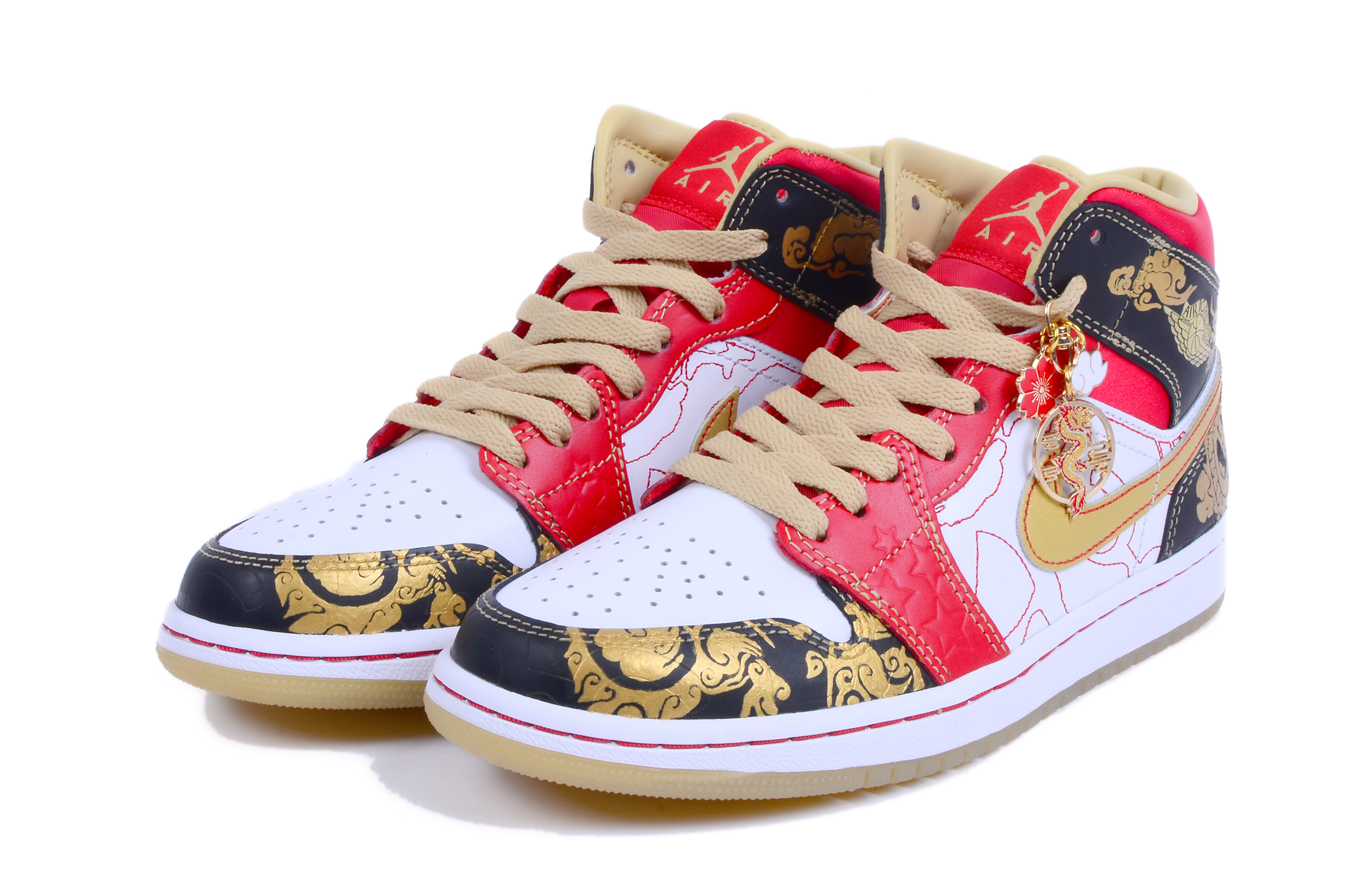 Lookbook 레드 골드 블랙 에어 조던 1 미드 SE 커스텀 (Red Gold Black Air Jordan 1 Mid SE Custom) DV0576-176(Team42-男款良缘婚鞋红金黑)