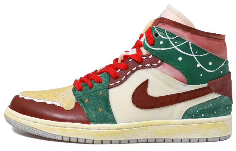 Order Zapatillas Personalizadas Air Jordan 1 Mid SE Craft 'Luces Navideñas' DM9652-100(Team拾玖-做旧圣诞男-BOX)