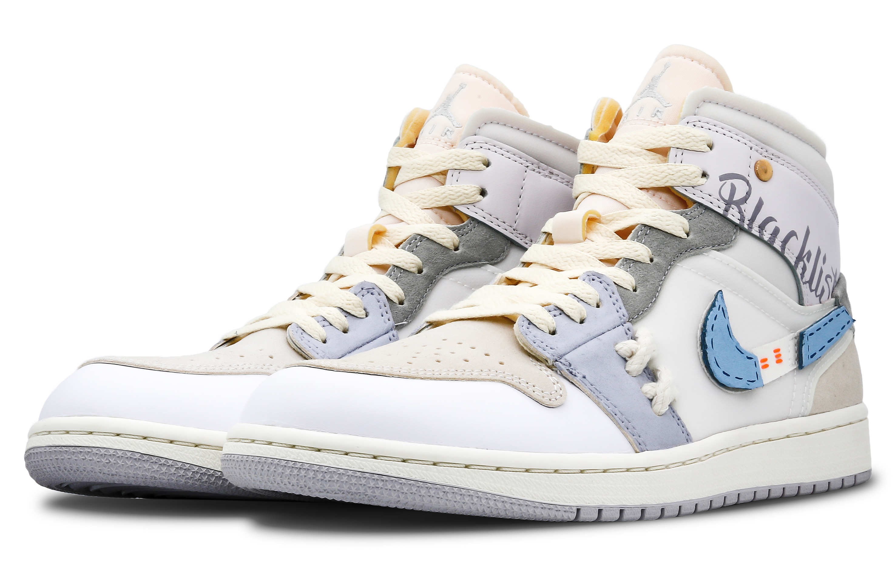 Lookbook 【訂製球鞋】 Jordan Air Jordan 1 Mid se craft 危機娛樂園 未來感 貼皮 鋅釘 解構 十字麻繩 中筒 復古籃球鞋 男款 灰藍