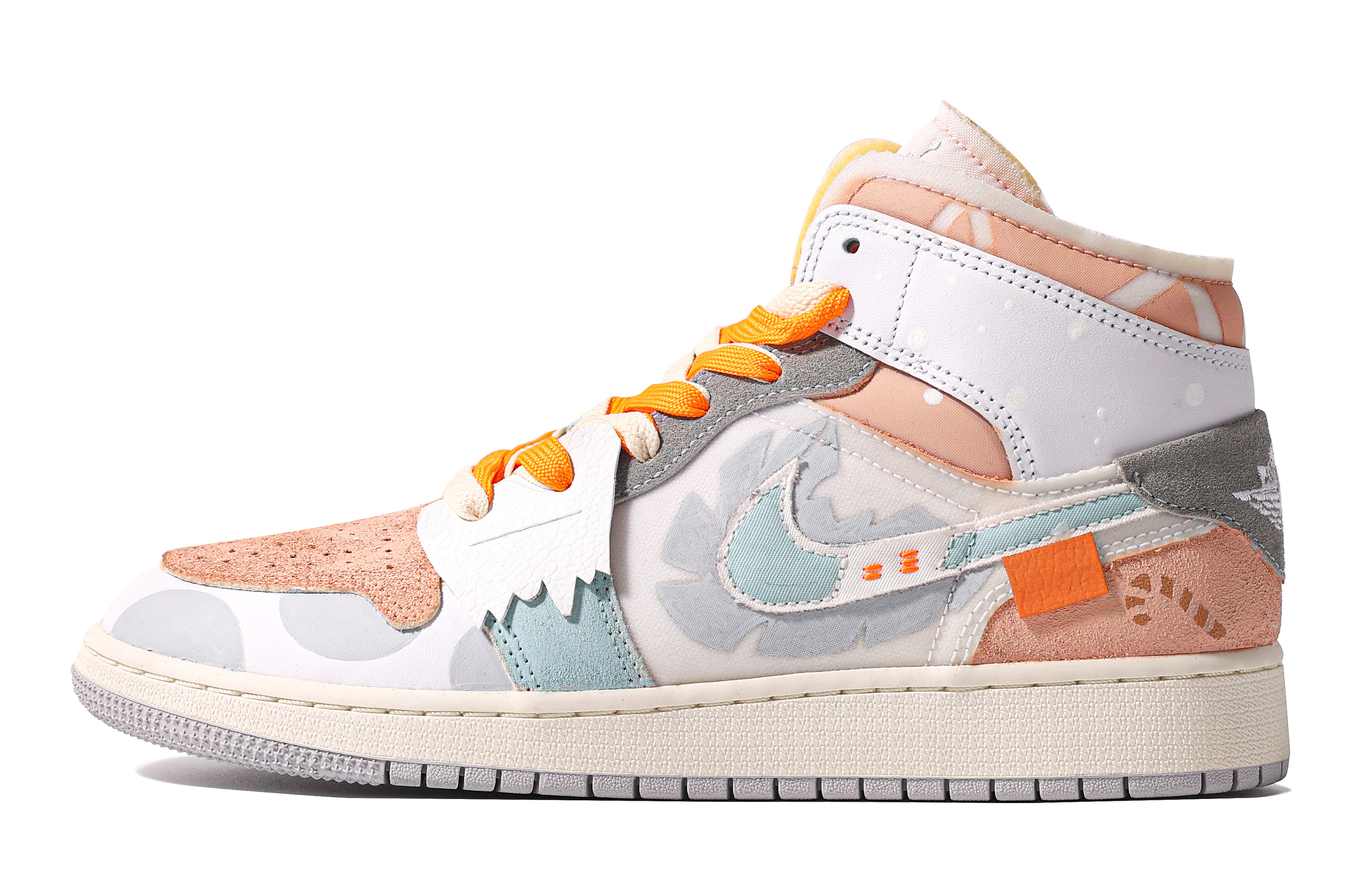 Order [Sepatu Kustom] Air Jordan 1 Mid SE Craft 'Da Vinci Biru-Abu-Abu-Jingga' DQ3726-100(TeamM-女款诞愿S-BOX)