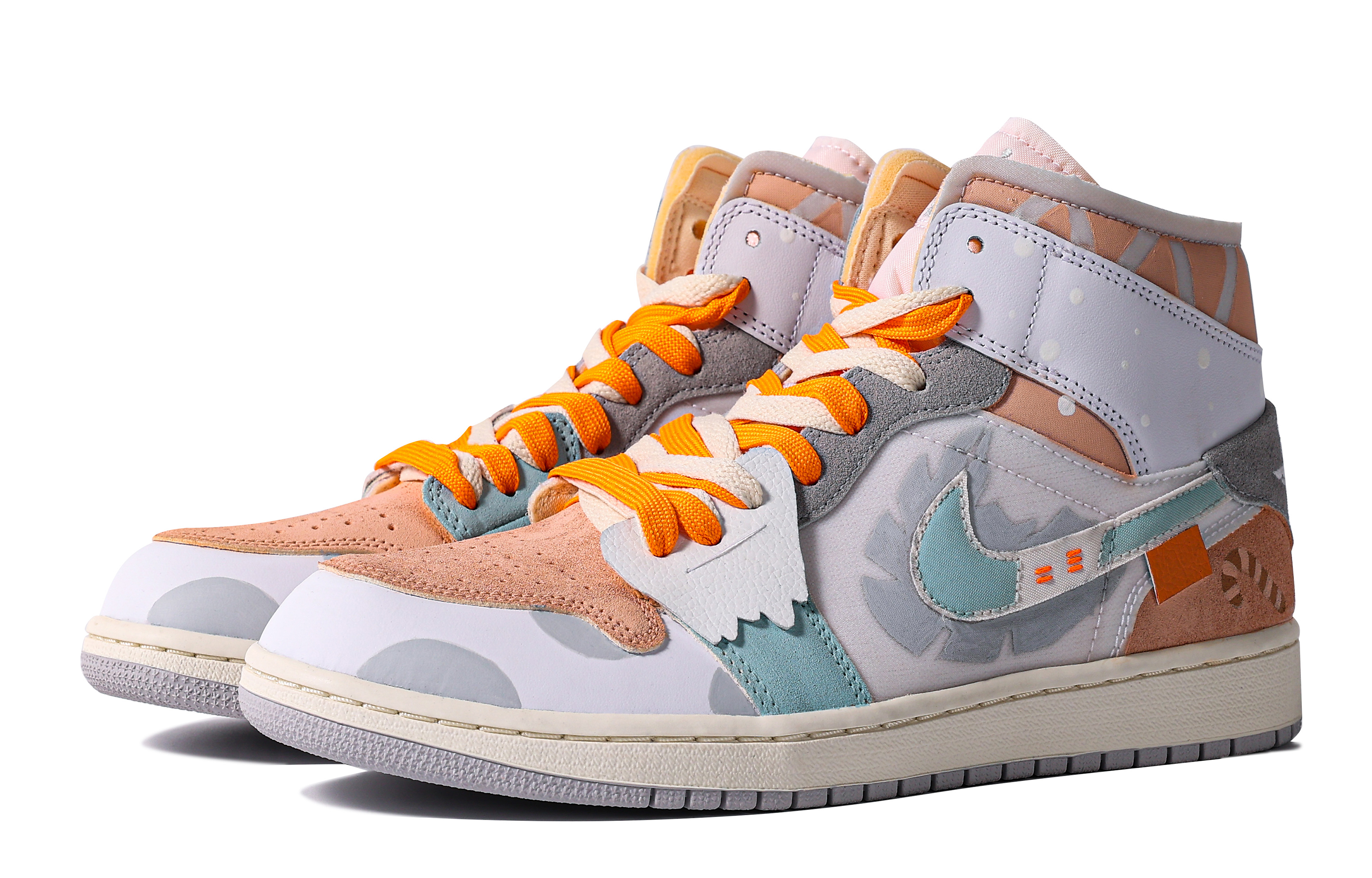 Shop [Sepatu Kustom] Air Jordan 1 Mid SE Craft 'Da Vinci Biru-Abu-Abu-Jingga' DQ3726-100(TeamM-女款诞愿S-BOX)