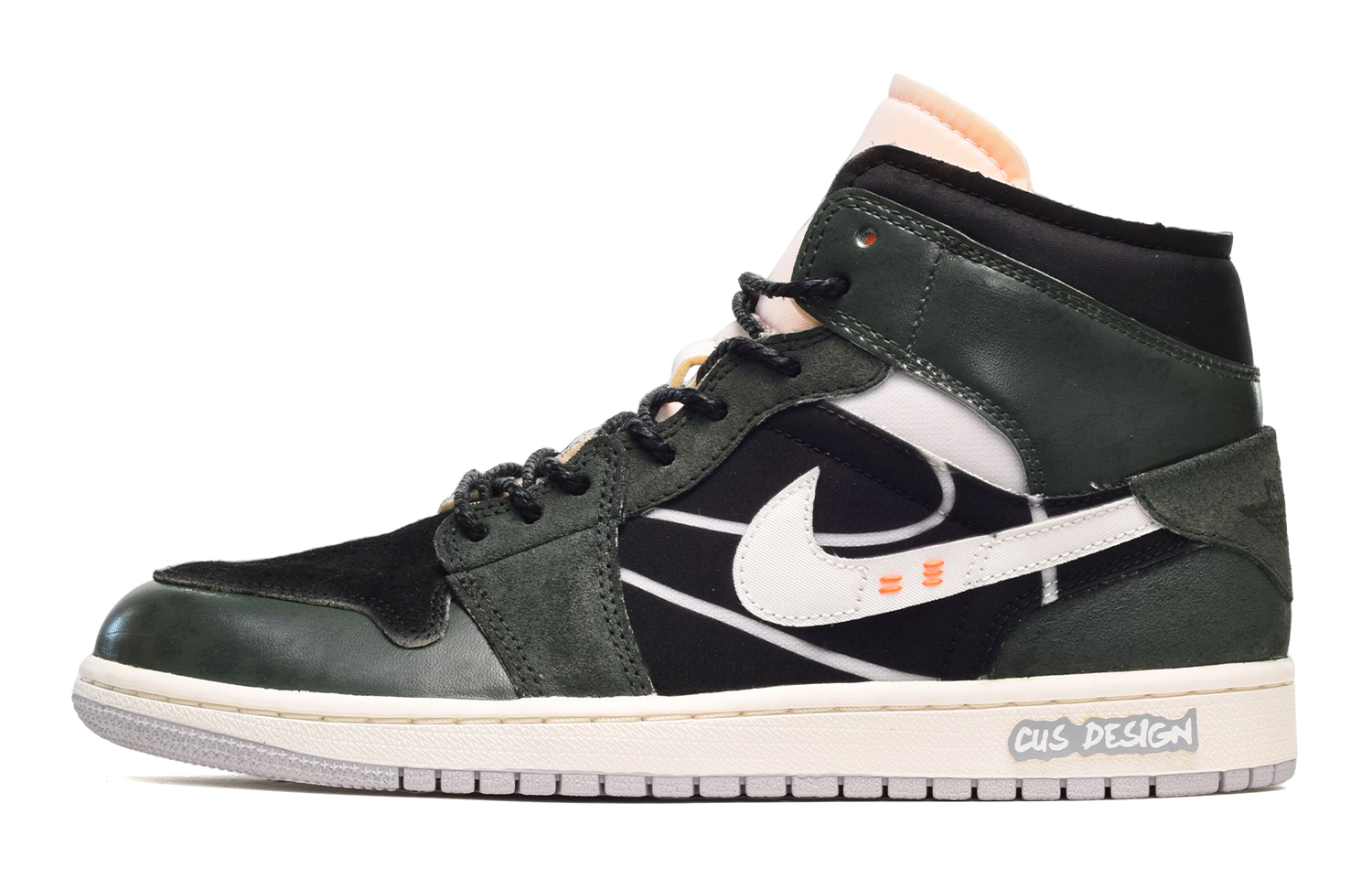 Buy [Sepatu Custom] Air Jordan 1 Mid SE Craft 'Putih dan Phantom' DQ3726-100(TeamE-女款英文皮贴黑蓝绿)