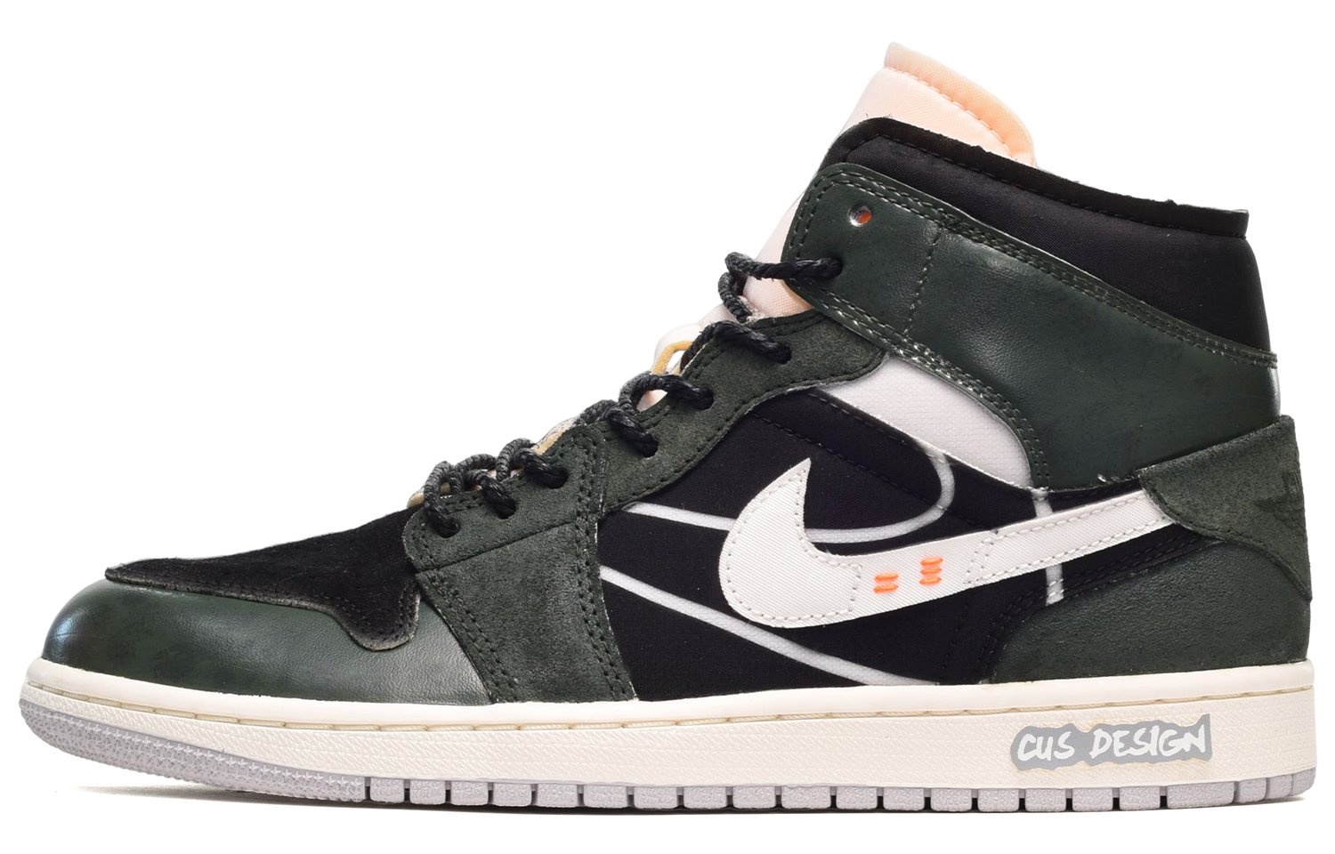 Buy [Zapatillas Personalizadas] Air Jordan 1 Mid SE Craft 'Blanco y Phantom' DM9652-100(TeamE-男款英文皮贴黑蓝绿)