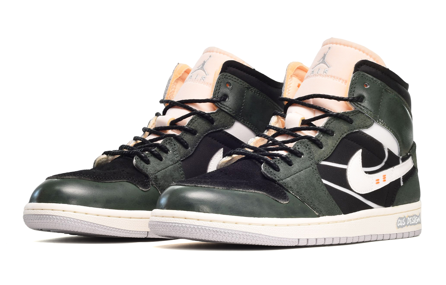 Lookbook [Sepatu Custom] Air Jordan 1 Mid SE Craft 'Putih dan Phantom' DQ3726-100(TeamE-女款英文皮贴黑蓝绿)