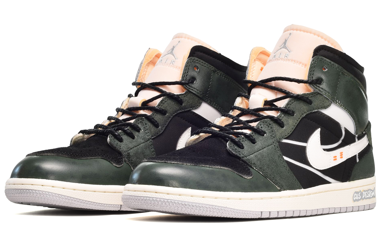 Lookbook [Zapatillas Personalizadas] Air Jordan 1 Mid SE Craft 'Blanco y Phantom' DM9652-100(TeamE-男款英文皮贴黑蓝绿)