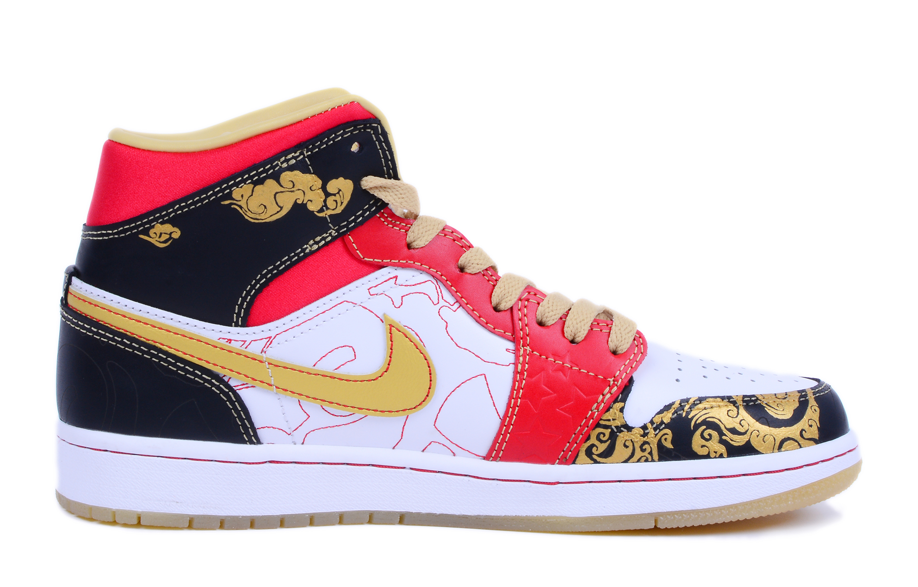 Order カスタムAJ1 Mid SE GC "赤金黒" DV0576-176(Team42-女款婚鞋红金黑)