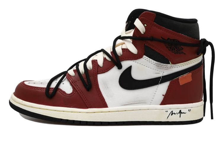 Order 【定制球鞋】 Jordan Air Jordan 1 retro OKHR 芝加哥 OW風 掛飾 字母 做舊 防滑耐磨 低幫 復古籃球鞋 男女同款 黑紅白