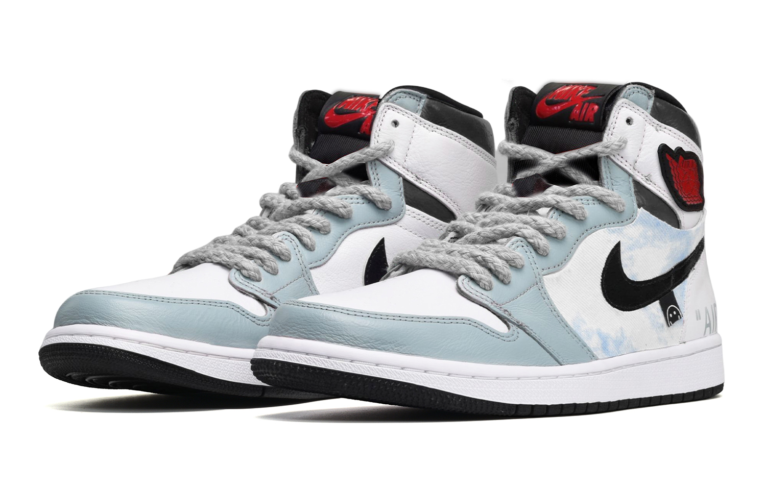 Shop 【定製球鞋】 Jordan Air Jordan 1 Retro 卡斯製造 CNY兔年限定 牛仔貼布 高幫 復古籃球鞋 GS 黑白藍