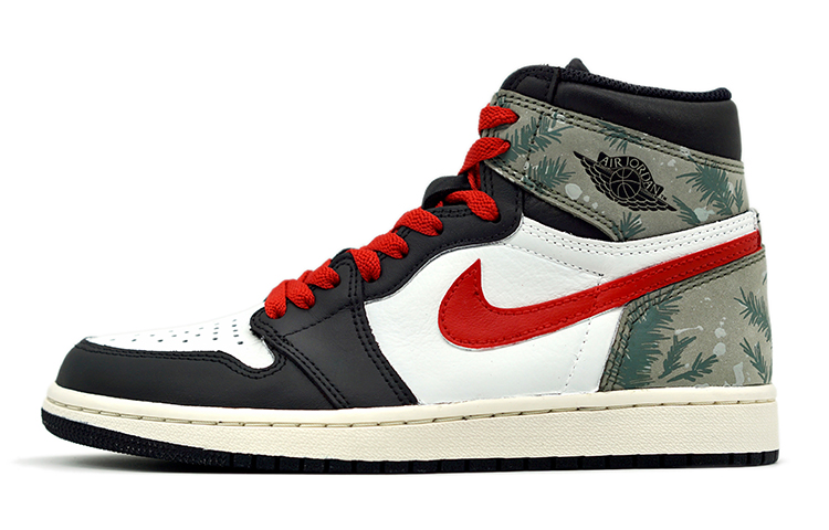 Buy [Sepatu Custom] Air Jordan 1 Retro High 'Pine Branch Spray Lukis Natal' 555088-033(TeamR-松树枝喷涂)