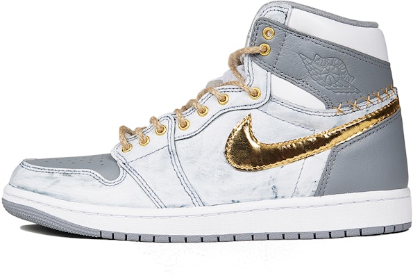 【定制球鞋】Jordan Air Jordan 1 OG High 財神駕到 中古 做舊 高幫 復古籃球鞋 男女同款 白灰金 Buy 【定制球鞋】Jordan Air Jordan 1 OG High 財神駕到 中古 做舊 高幫 復古籃球鞋 男女同款 白灰金