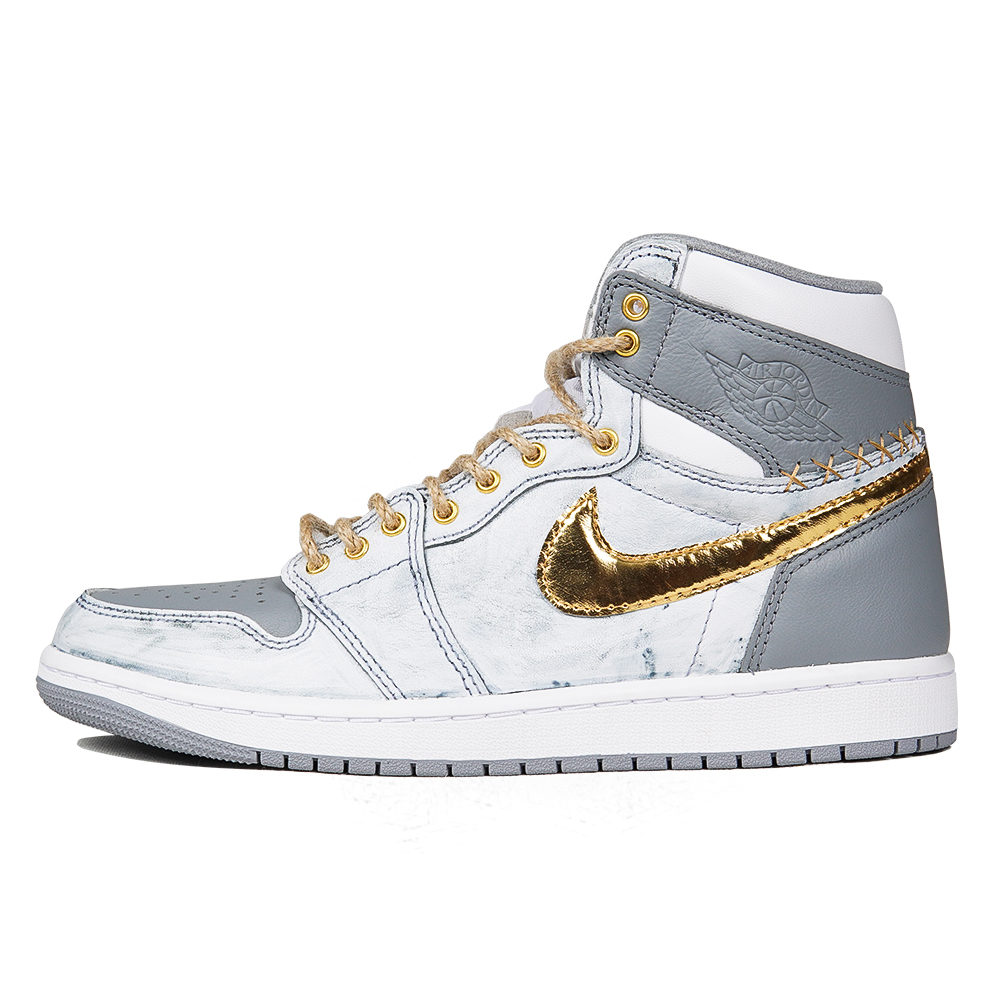 Buy [Kasut Custom] Air Jordan 1 Retro High OG 'Cai Shen' 555088-037(TeamP-白灰金勾）