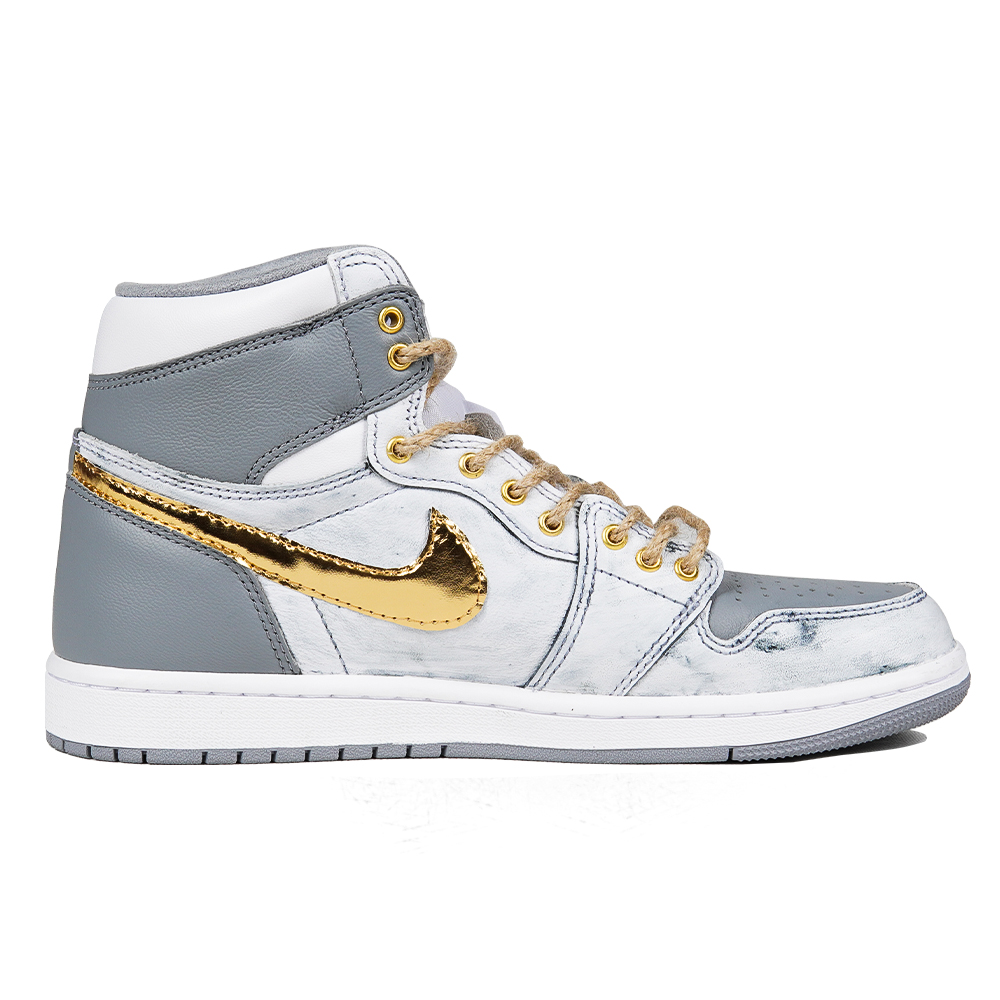 Order [Kasut Custom] Air Jordan 1 Retro High OG 'Cai Shen' 555088-037(TeamP-白灰金勾）