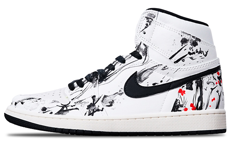 Buy [Kasut Custom] Air Jordan 1 Retro High OG 'Tinta Cina Bunga Plum' 555088-702(Teamone-高帮泼墨梅花)