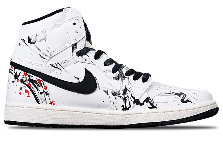 Order [Kasut Custom] Air Jordan 1 Retro High OG 'Tinta Cina Bunga Plum' 555088-702(Teamone-高帮泼墨梅花)