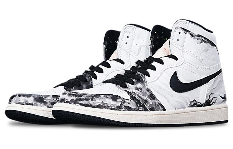 Lookbook [定制鞋款] Air Jordan 1 Retro High OG '水墨船 - 黑白' 555088-702(Teamone-高帮水墨渔舟)