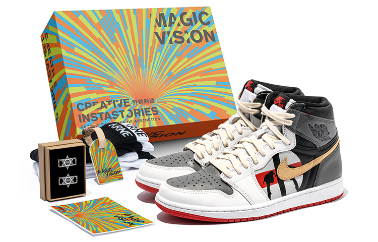 Buy [Sepatu Kustom] Air Jordan 1 Retro High OG 'Abstrak Grafiti Abu-Putih' 555088-161(TeamB-男女款灰红涂鸦N-BOX)