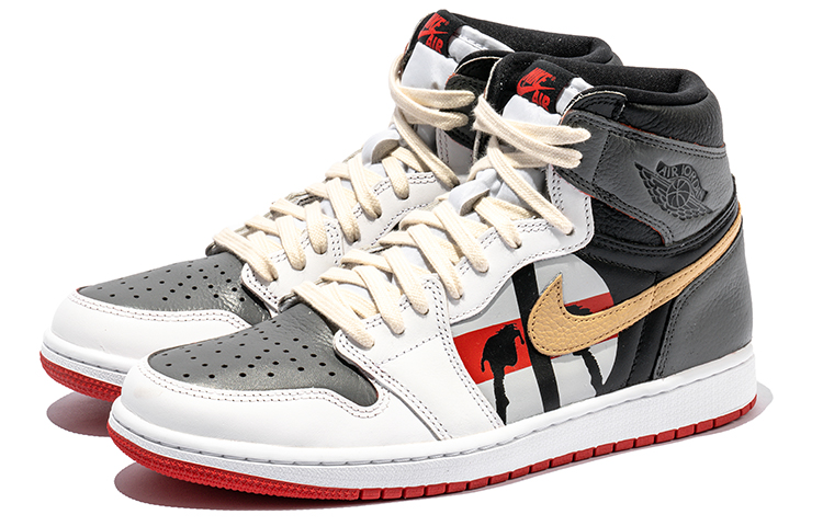 Shop [Sepatu Kustom] Air Jordan 1 Retro High OG 'Abstrak Grafiti Abu-Putih' 555088-161(TeamB-男女款灰红涂鸦N-BOX)