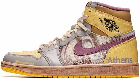 【定製球鞋】Jordan Air Jordan 1 Retro High OG 野鶴製造 油畫主題 雅典學院 咖啡染 高幫 復古籃球鞋 男女同款 白黃 Buy 【定製球鞋】Jordan Air Jordan 1 Retro High OG 野鶴製造 油畫主題 雅典學院 咖啡染 高幫 復古籃球鞋 男女同款 白黃