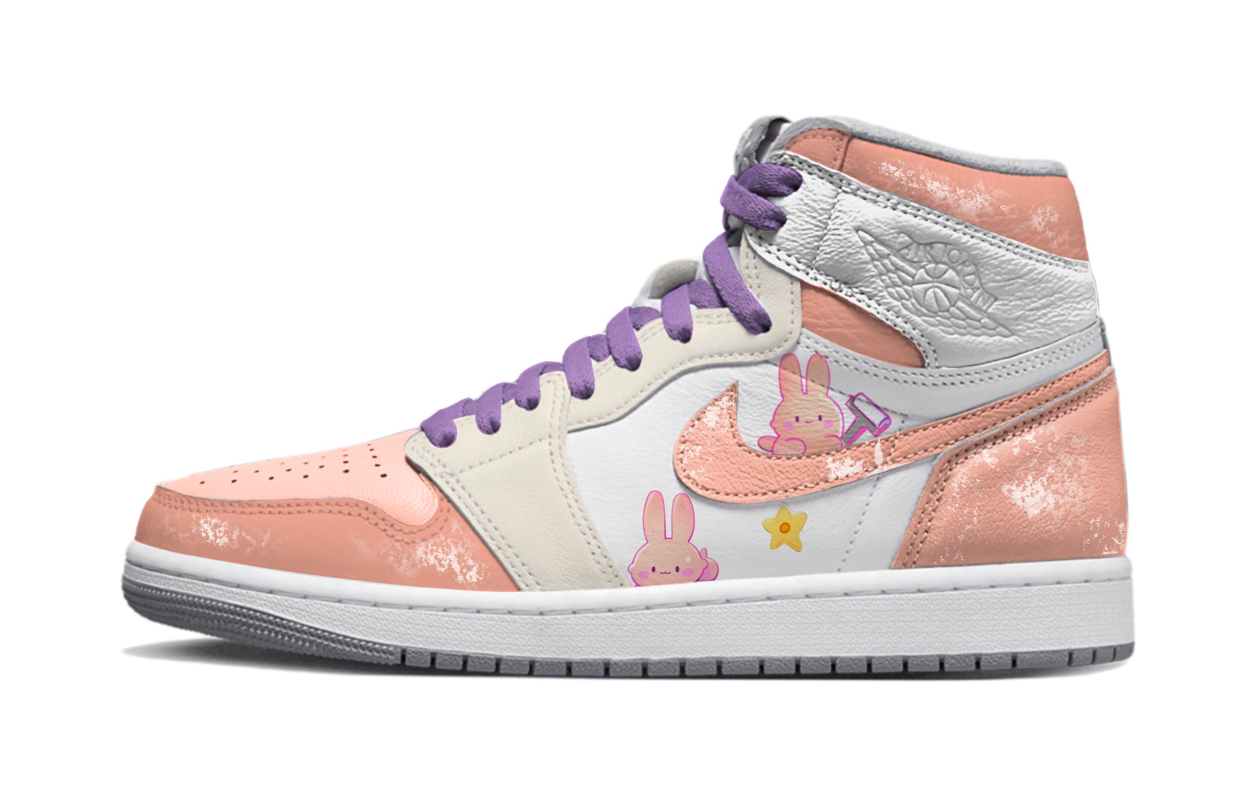 Buy Zapatillas personalizadas Air Jordan 1 Retro High OG 'Conejito Rosa' 555088-037(TeamD-男女同款粉刷匠小兔)