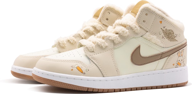 【訂製球鞋】Jordan Air Jordan 1 奶油小兔 香草奶油 小眾 羊羔絨 高筒 復古籃球鞋 GS 米色 Shop 【訂製球鞋】Jordan Air Jordan 1 奶油小兔 香草奶油 小眾 羊羔絨 高筒 復古籃球鞋 GS 米色