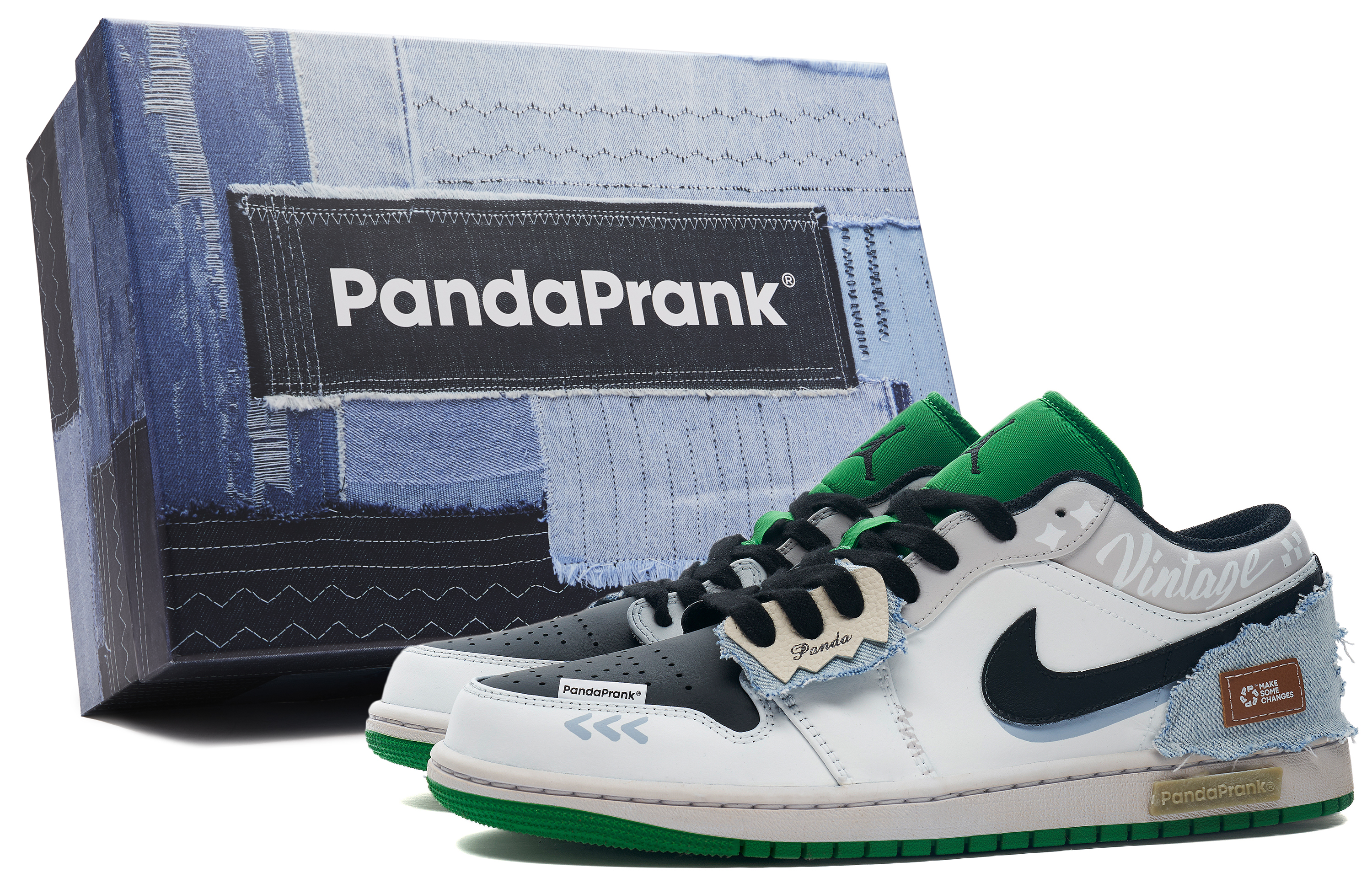 Buy カスタムAJ1 ロー "パンダ悪戯グリーン" 553558-065-486822
