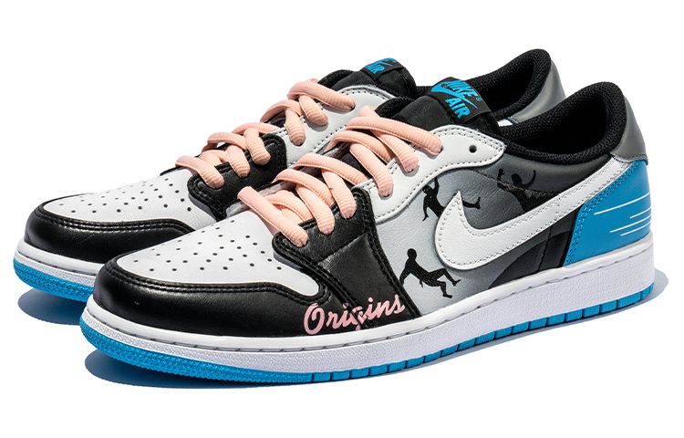 Shop [Kasut Custom] Air Jordan 1 Retro Low OG 'Grafiti Abstrak Hitam Perak' CZ0790-104(TeamB-男女款黑银渐变O-BOX)